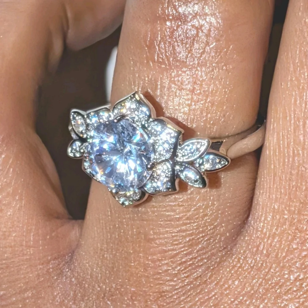 High Quality Flower/Leaf Real Moissanite Engagement Ring 925 Sterling Silver Sz6
